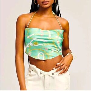 SER.O.YA ELLISON SILK NAUTICAL OPEN BACK CROP TOP ,GREEN